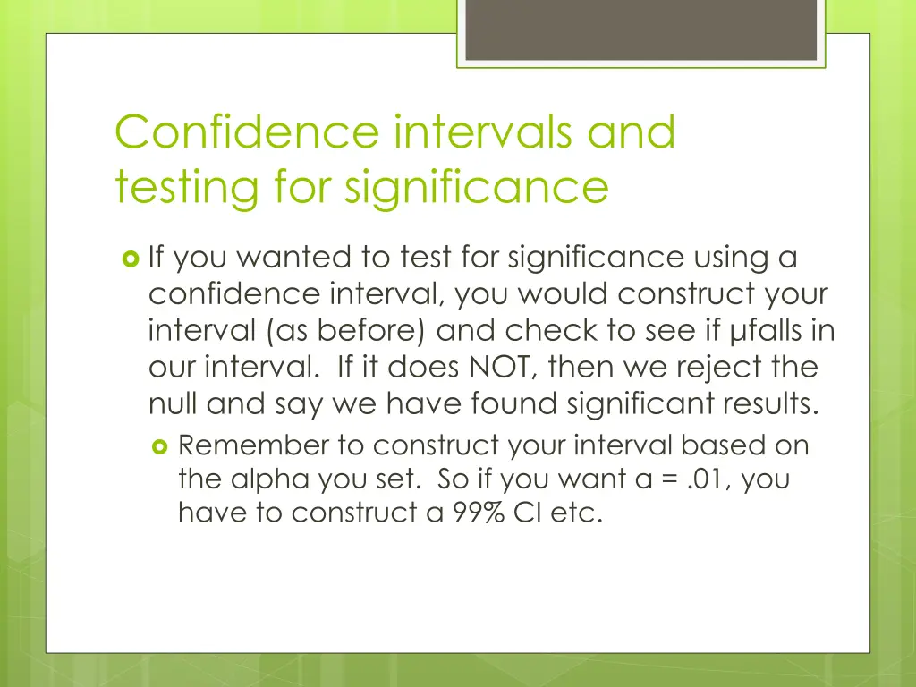 confidence intervals and testing for significance