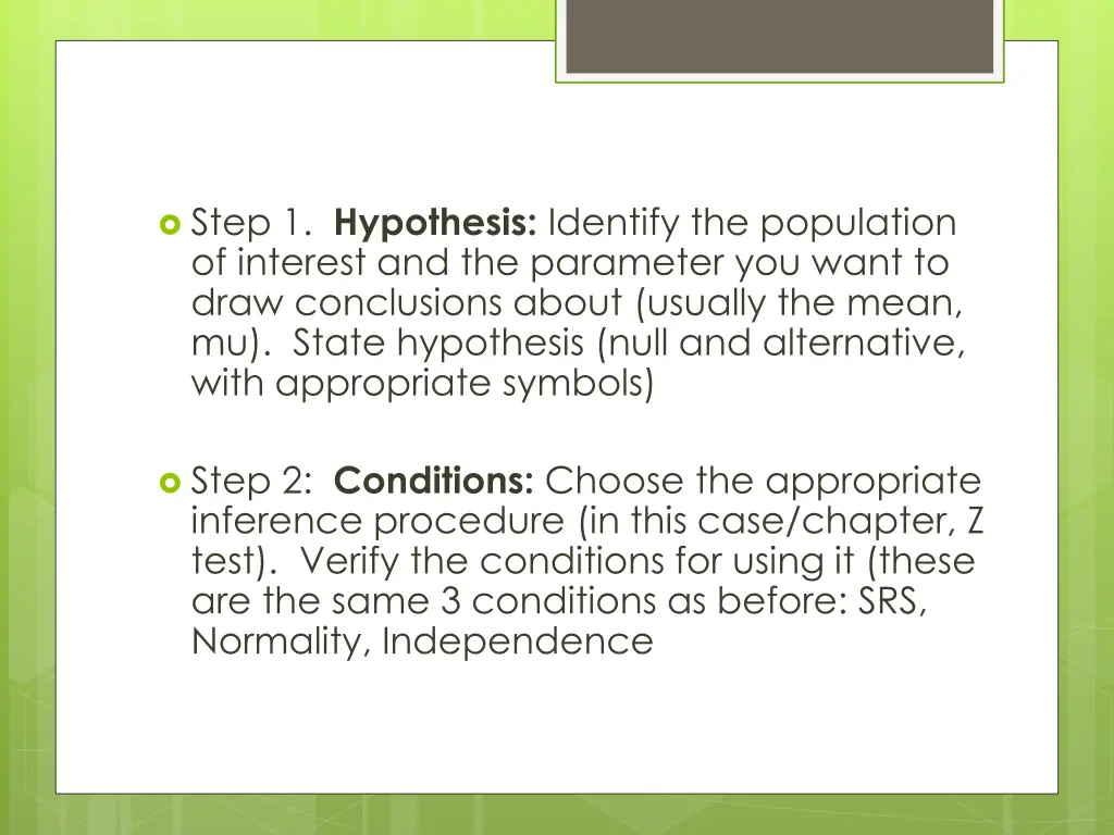 step 1 hypothesis identify the population