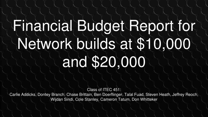 financial budget report for network builds