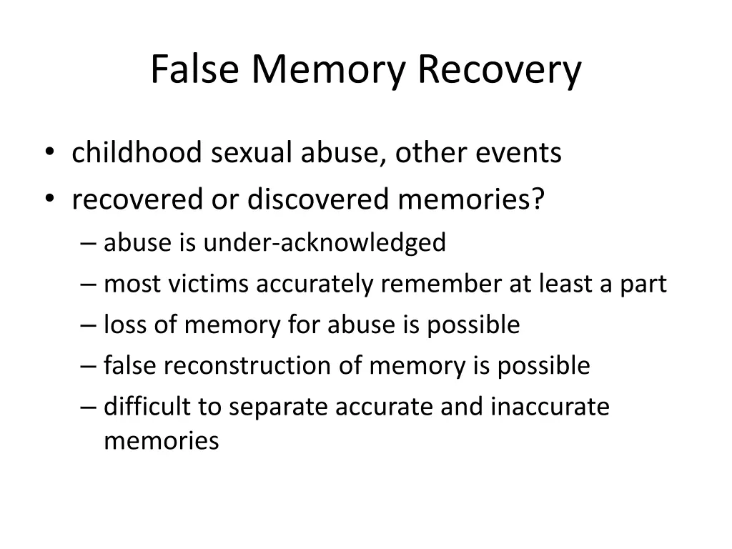 false memory recovery