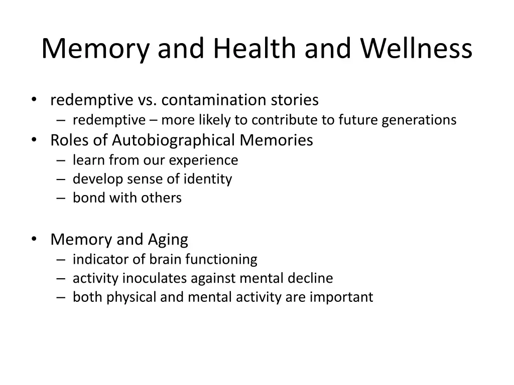 memory and health and wellness