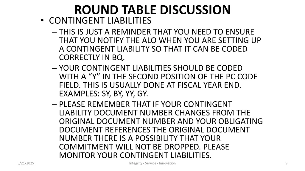 round table discussion contingent liabilities