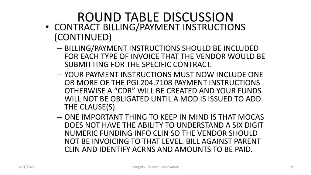 round table discussion contract billing payment 1