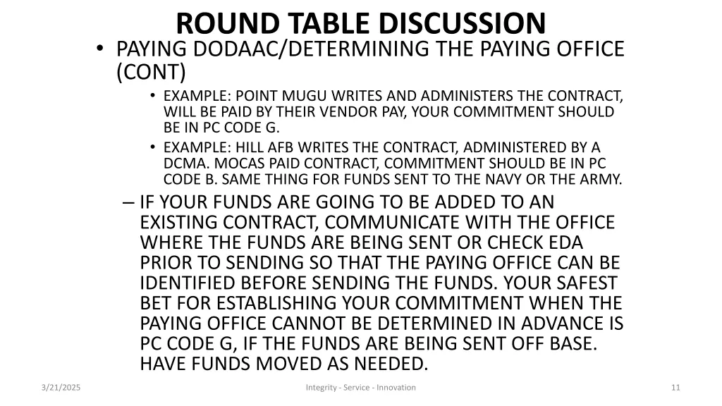 round table discussion paying dodaac determining 1