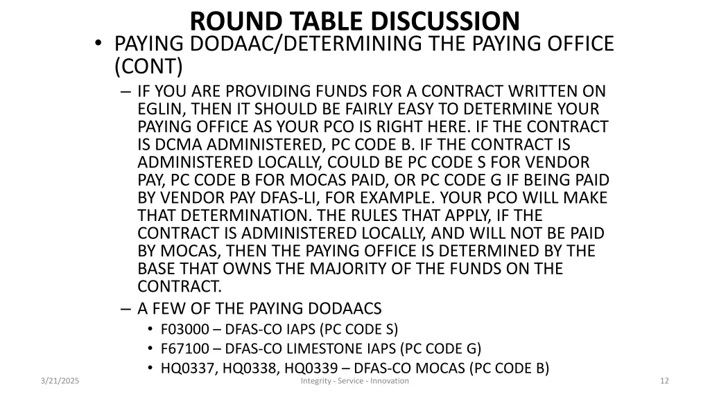 round table discussion paying dodaac determining 2