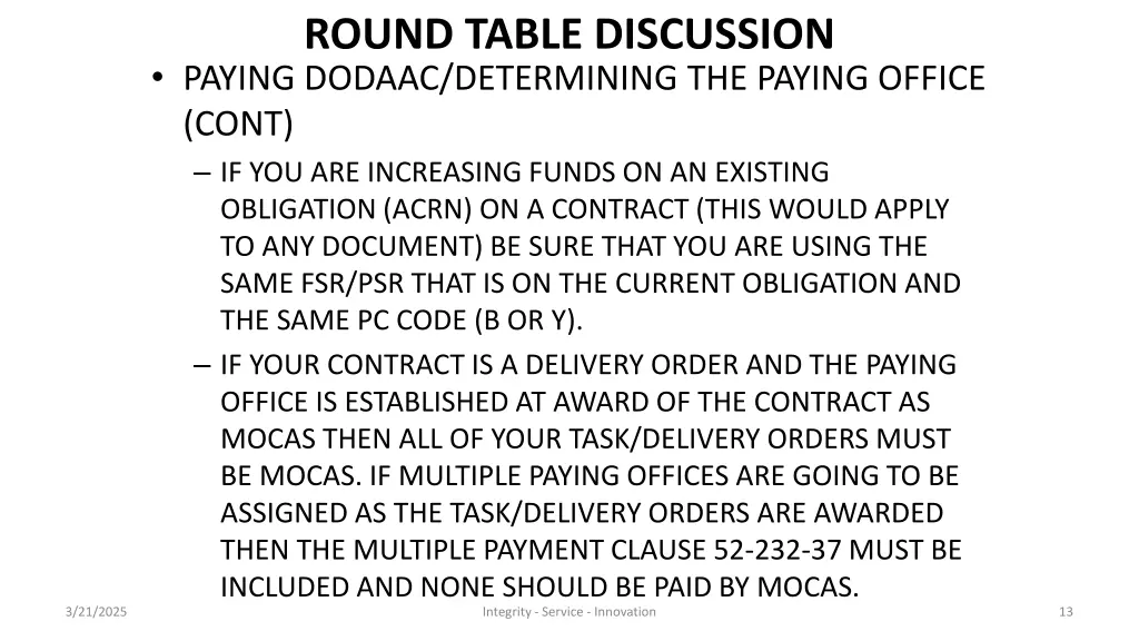 round table discussion paying dodaac determining 3