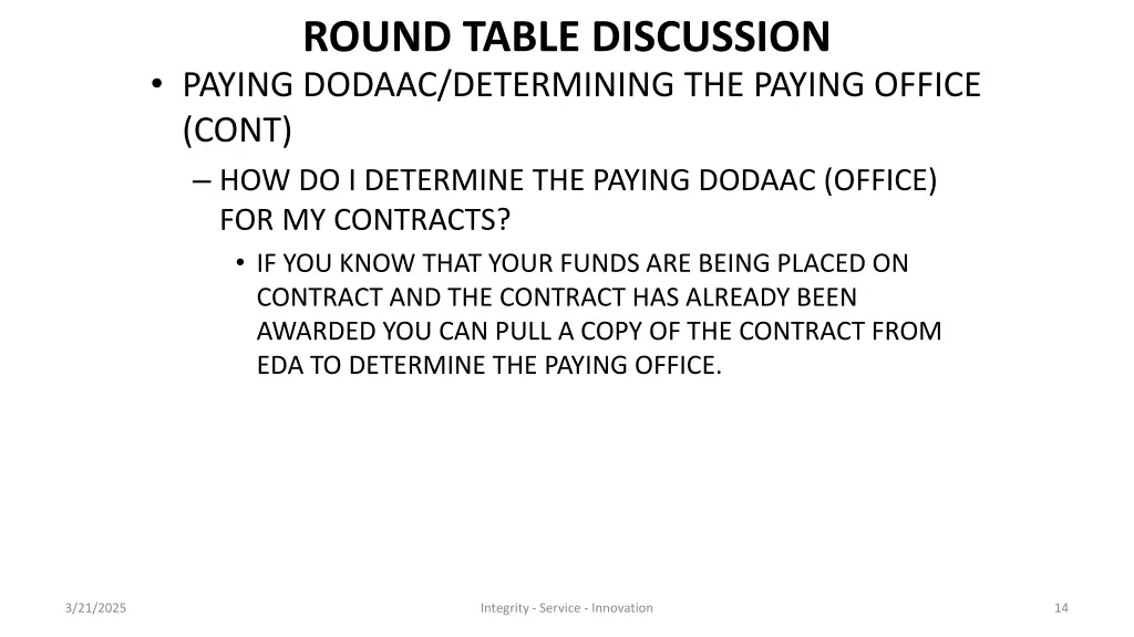 round table discussion paying dodaac determining 4