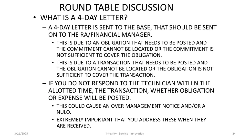round table discussion what is a 4 day letter