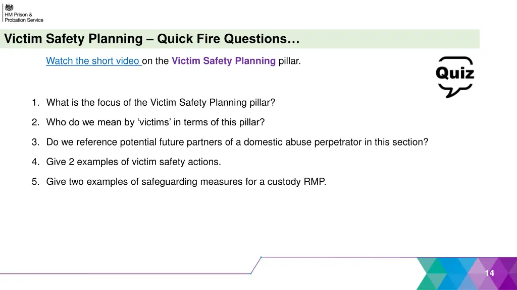 victim safety planning quick fire questions