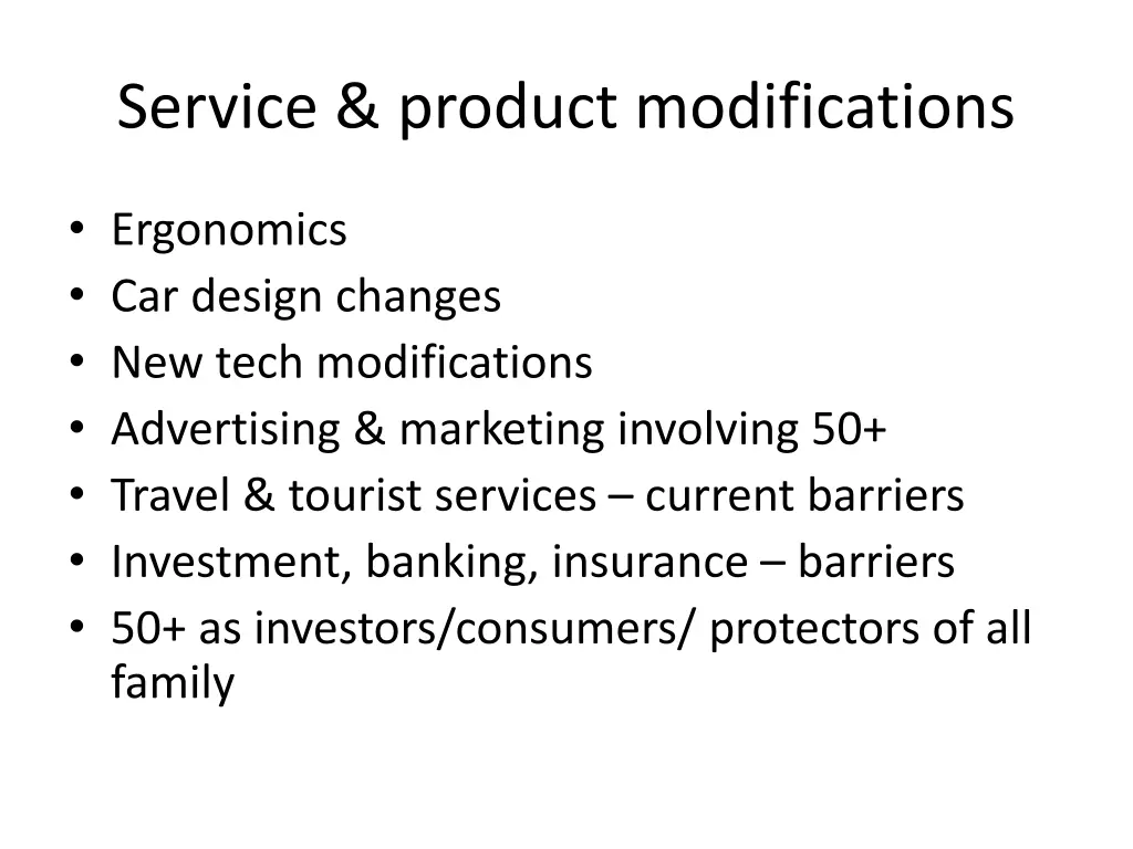 service product modifications