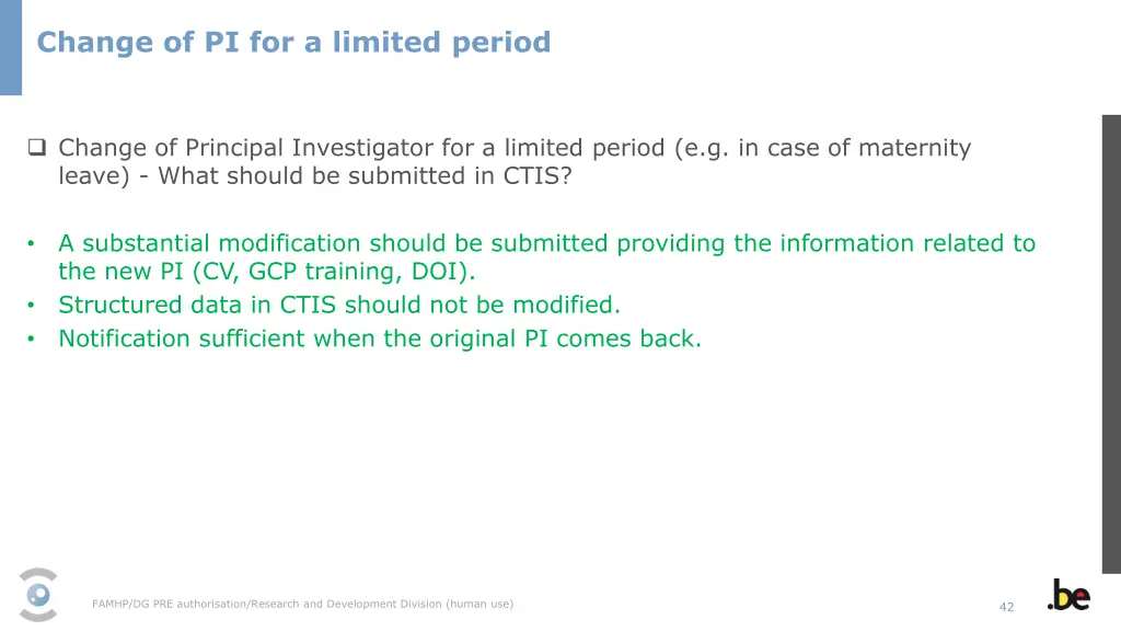 change of pi for a limited period