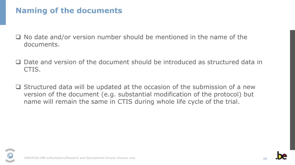 naming of the documents