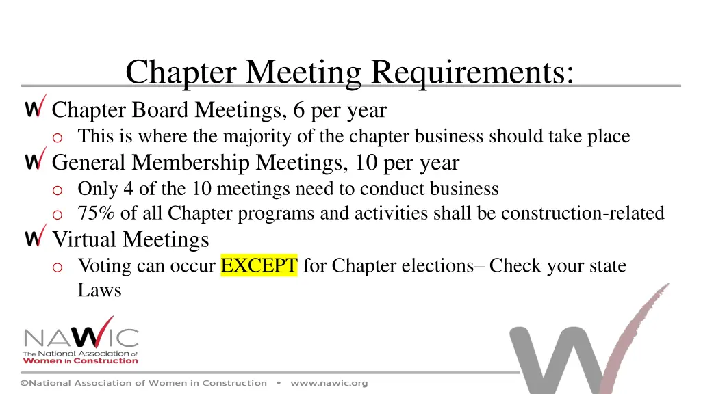 chapter meeting requirements chapter board