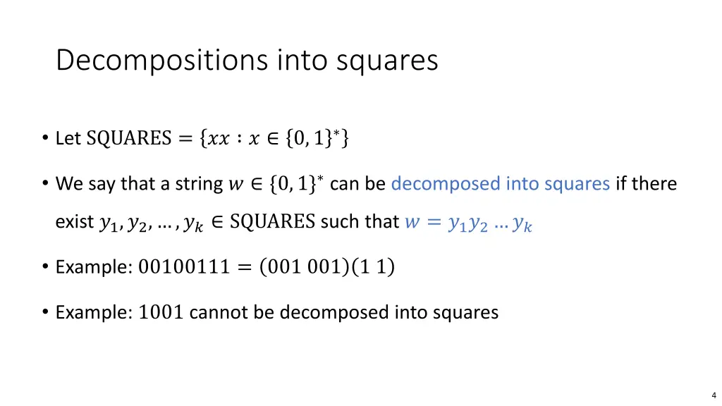 decompositions into squares