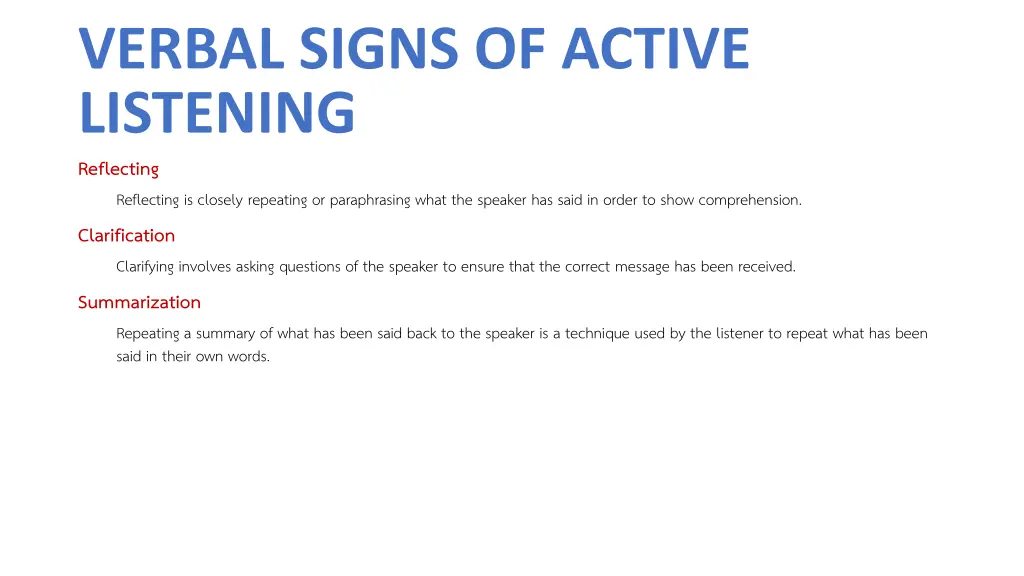 verbal signs of active listening reflecting