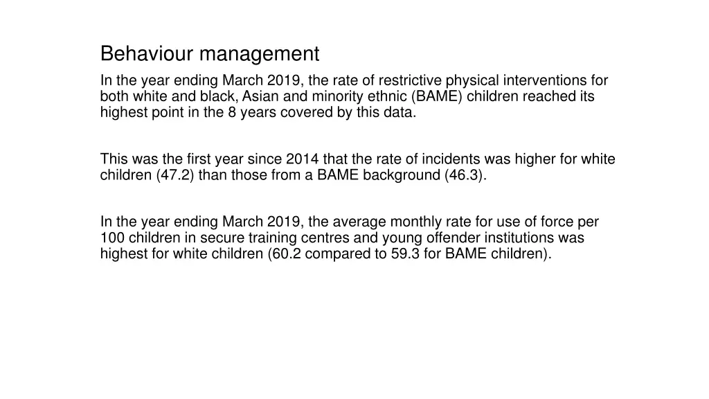 behaviour management in the year ending march
