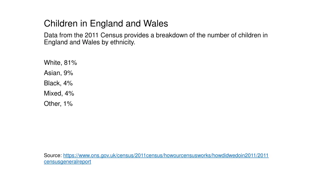 children in england and wales data from the 2011