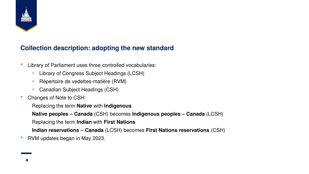 collection description adopting the new standard