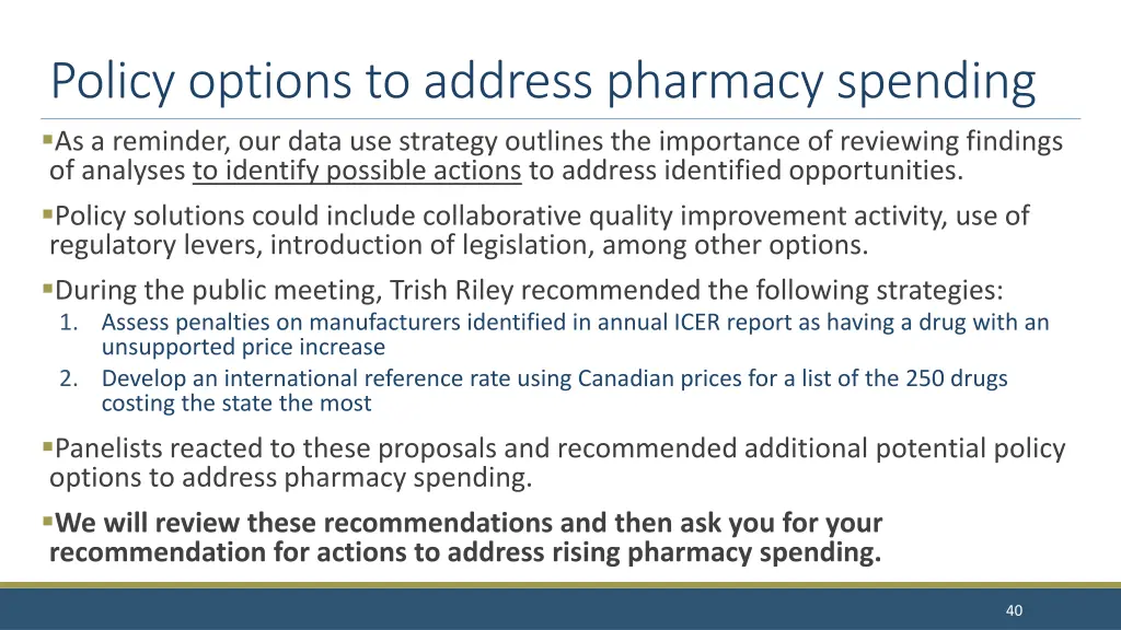 policy options to address pharmacy spending