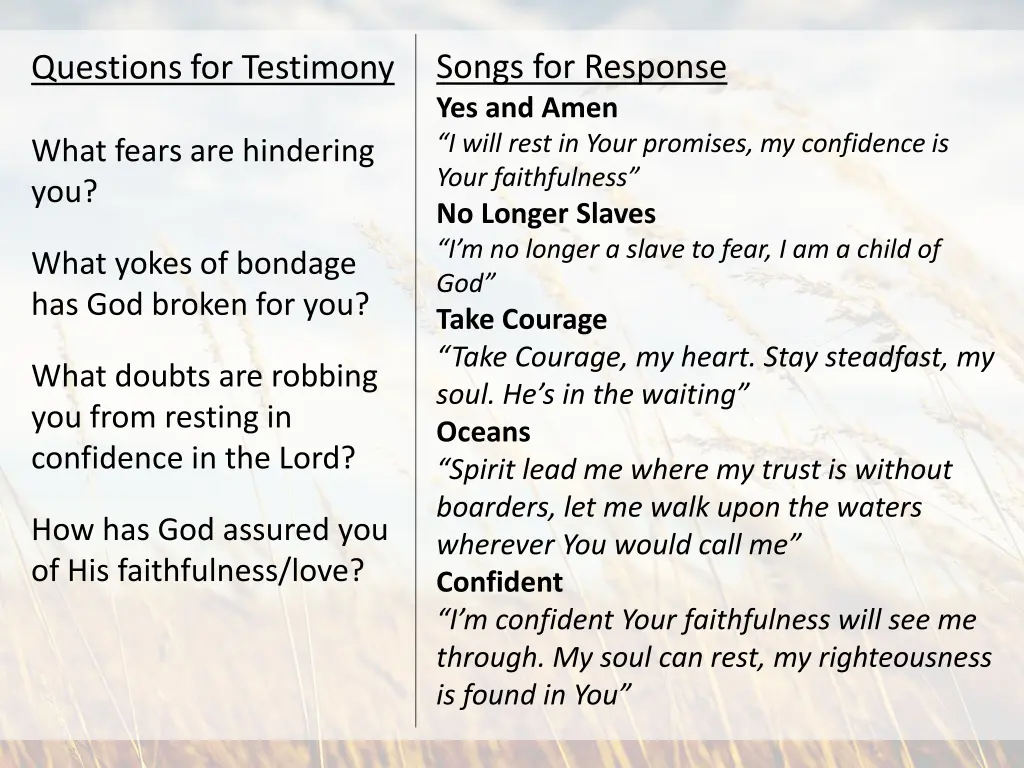 songs for response yes and amen i will rest