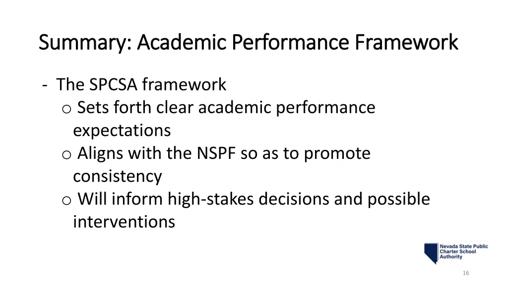 summary academic performance framework summary