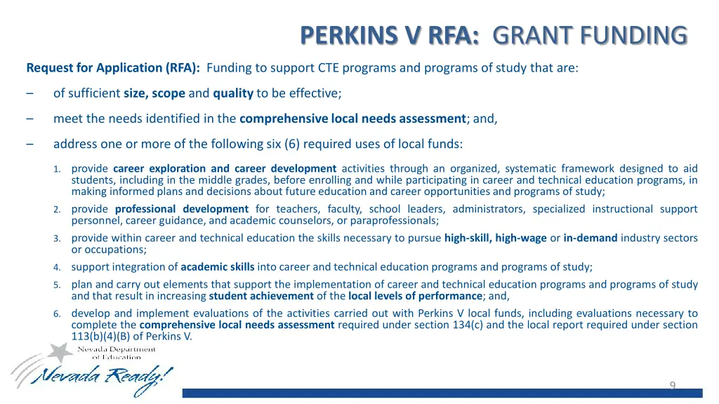 perkins v rfa grant funding