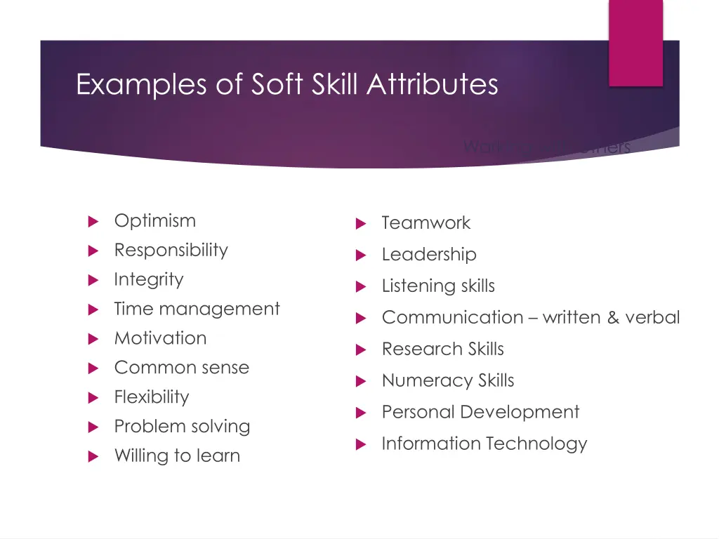 examples of soft skill attributes