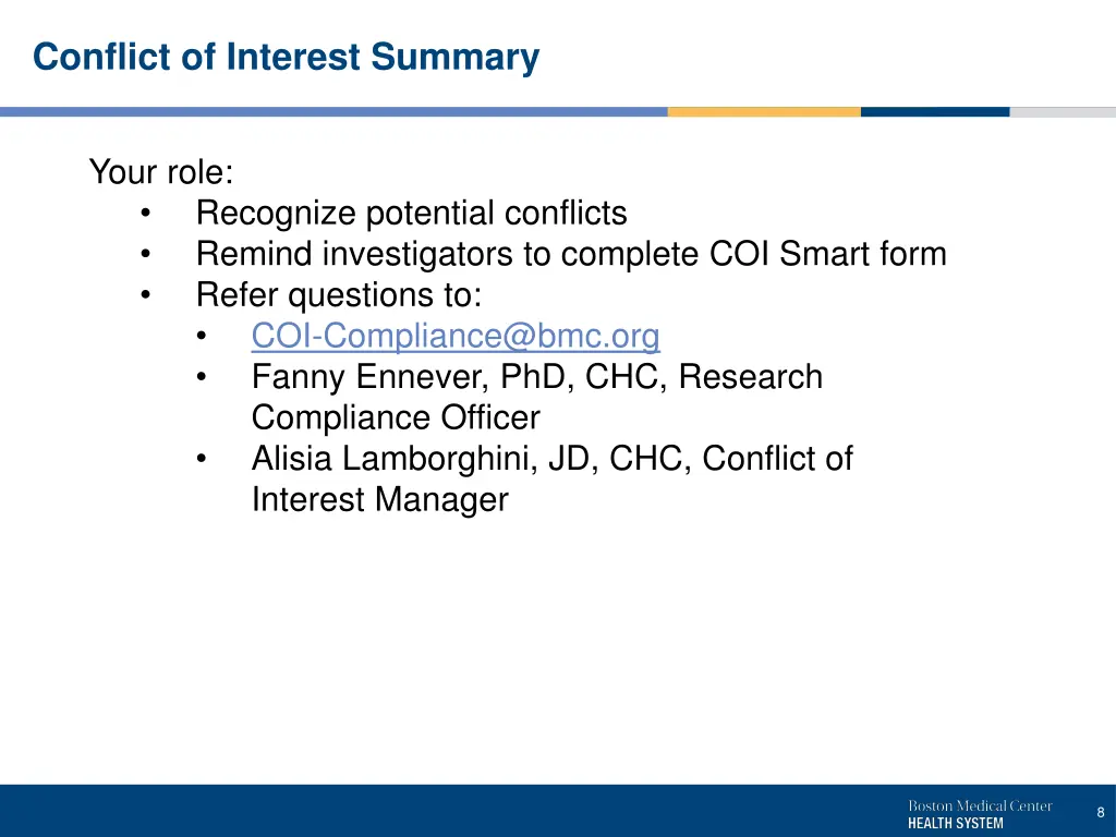 conflict of interest summary