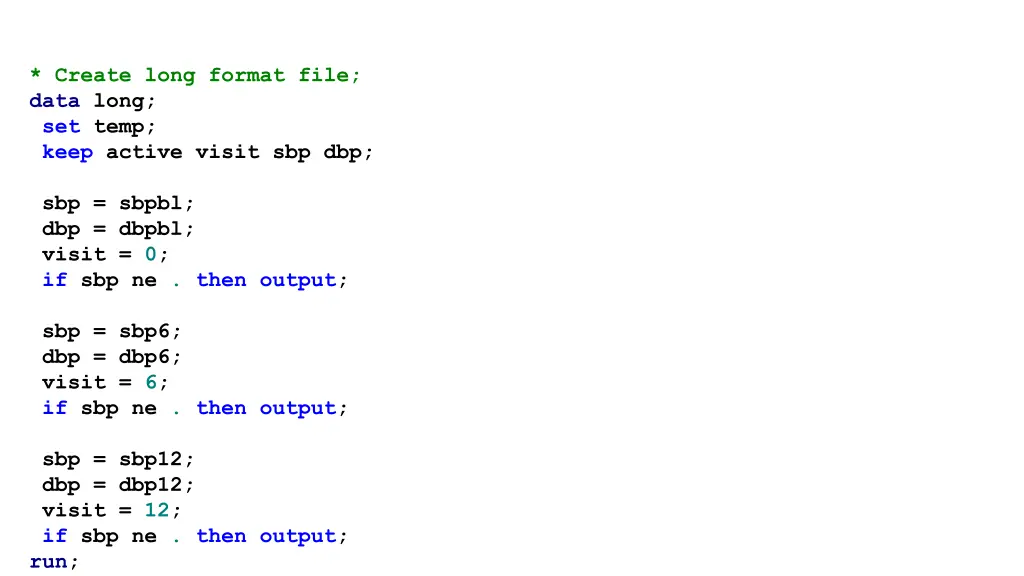 create long format file data long set temp keep