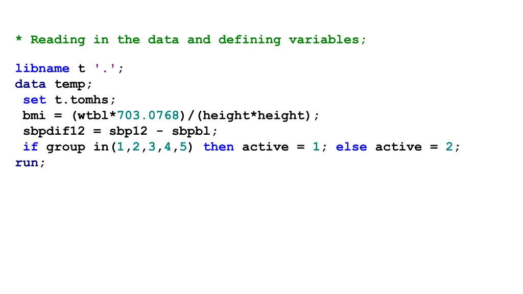 reading in the data and defining variables