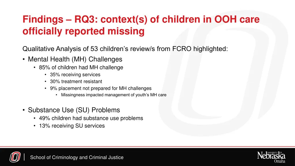 findings rq3 context s of children in ooh care