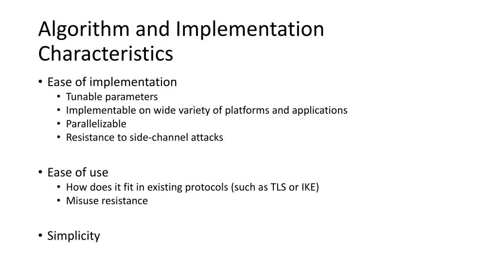 algorithm and implementation characteristics