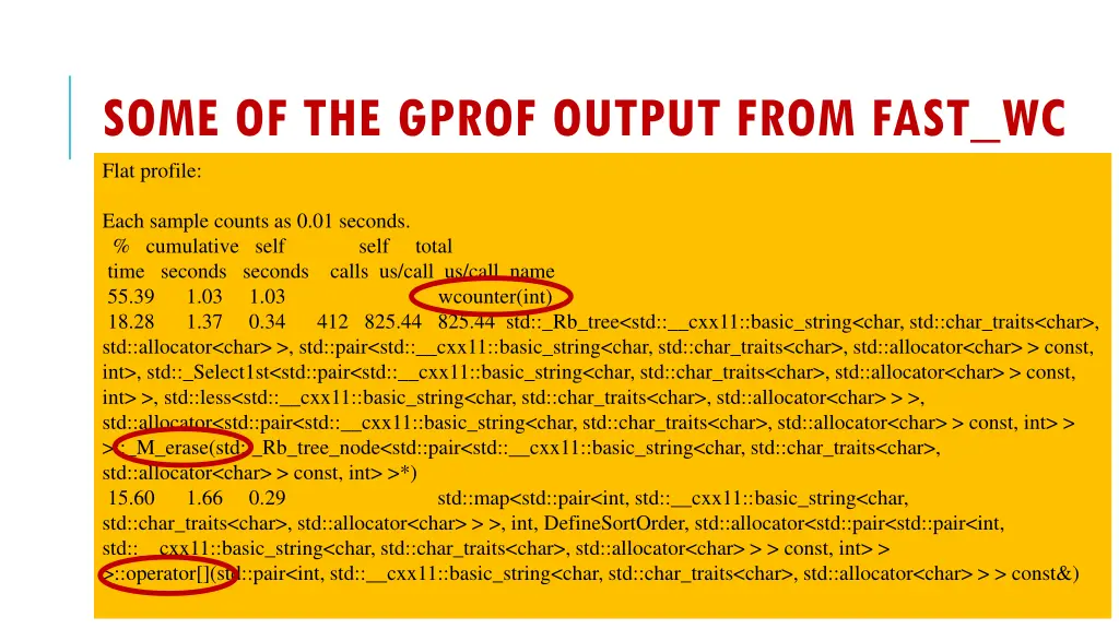 some of the gprof output from fast wc flat profile