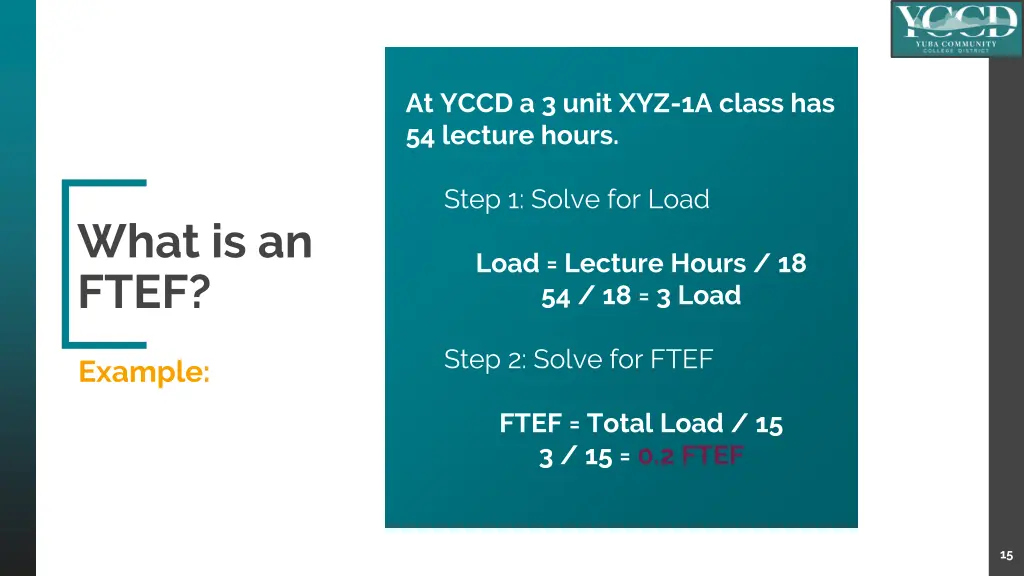 at yccd a 3 unit xyz 1a class has 54 lecture hours