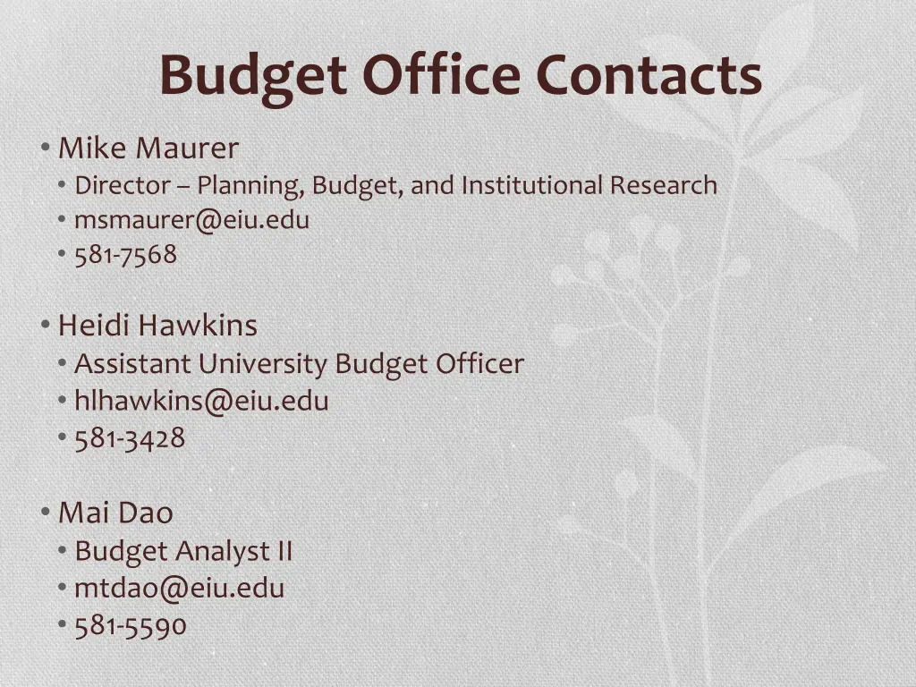 budget office contacts