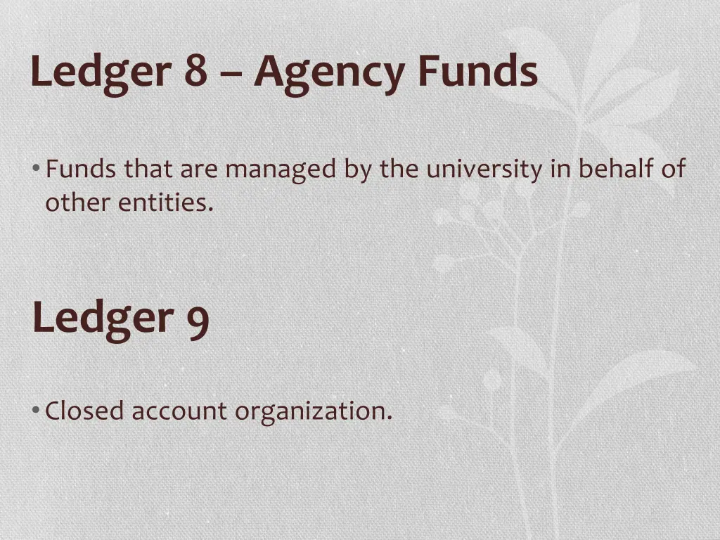 ledger 8 agency funds