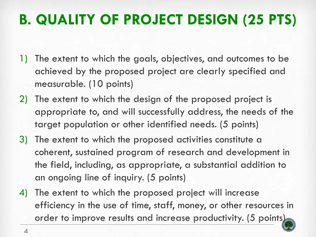b quality of project design 25 pts