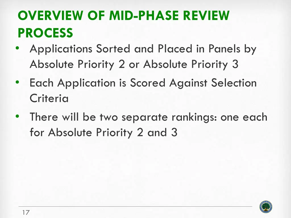 overview of mid phase review process applications