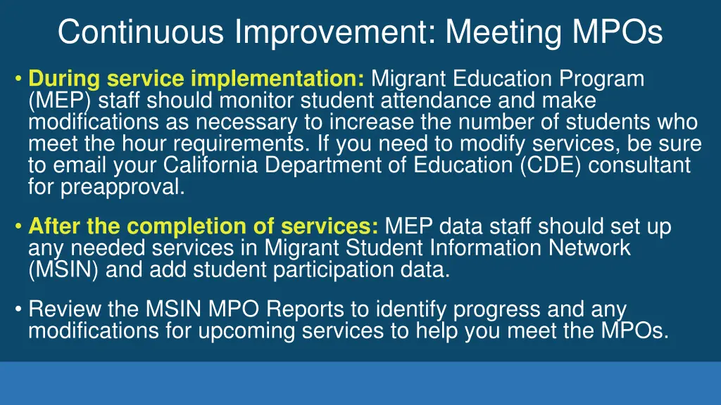 continuous improvement meeting mpos