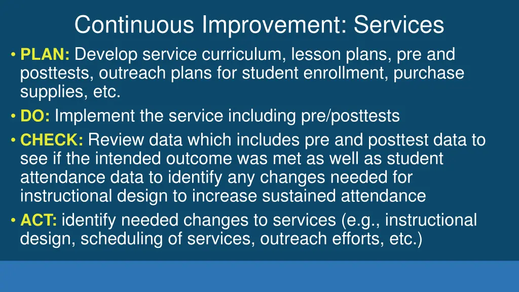 continuous improvement services plan develop