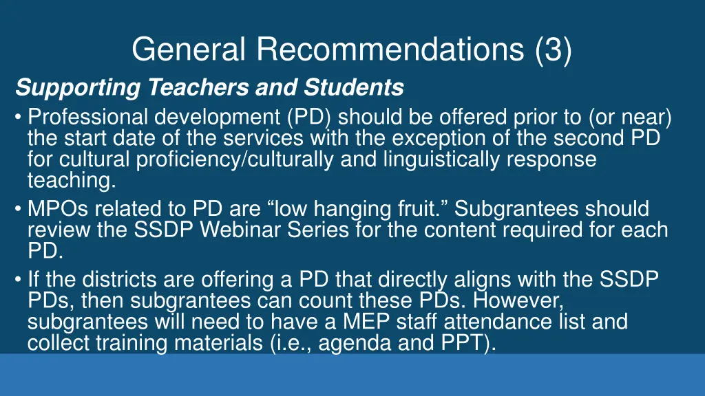 general recommendations 3 supporting teachers