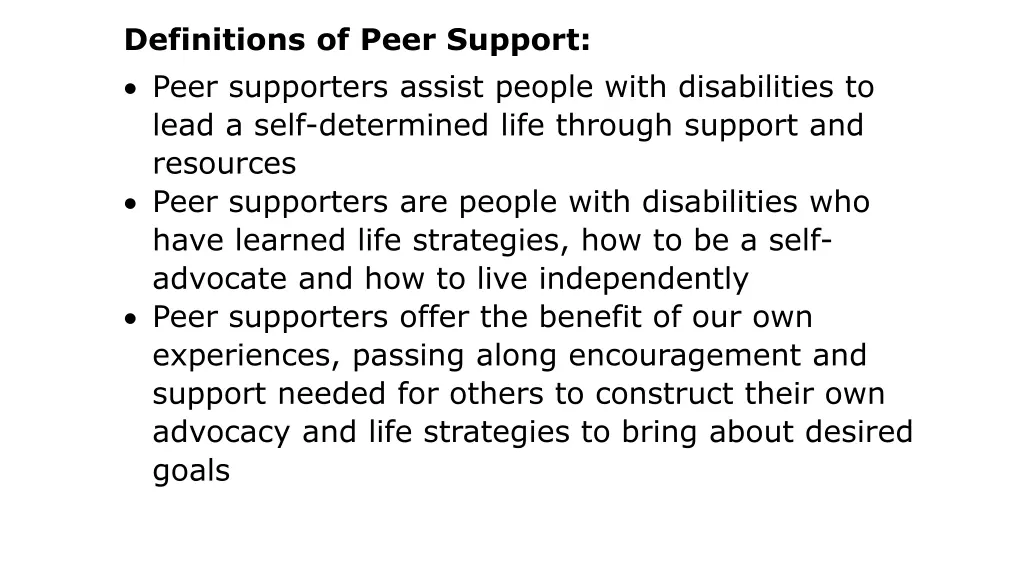 definitions of peer support peer supporters