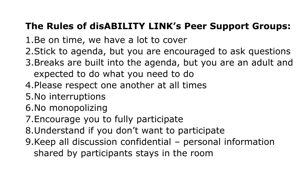 the rules of disability link s peer support