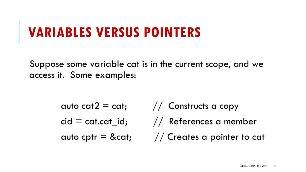 variables versus pointers