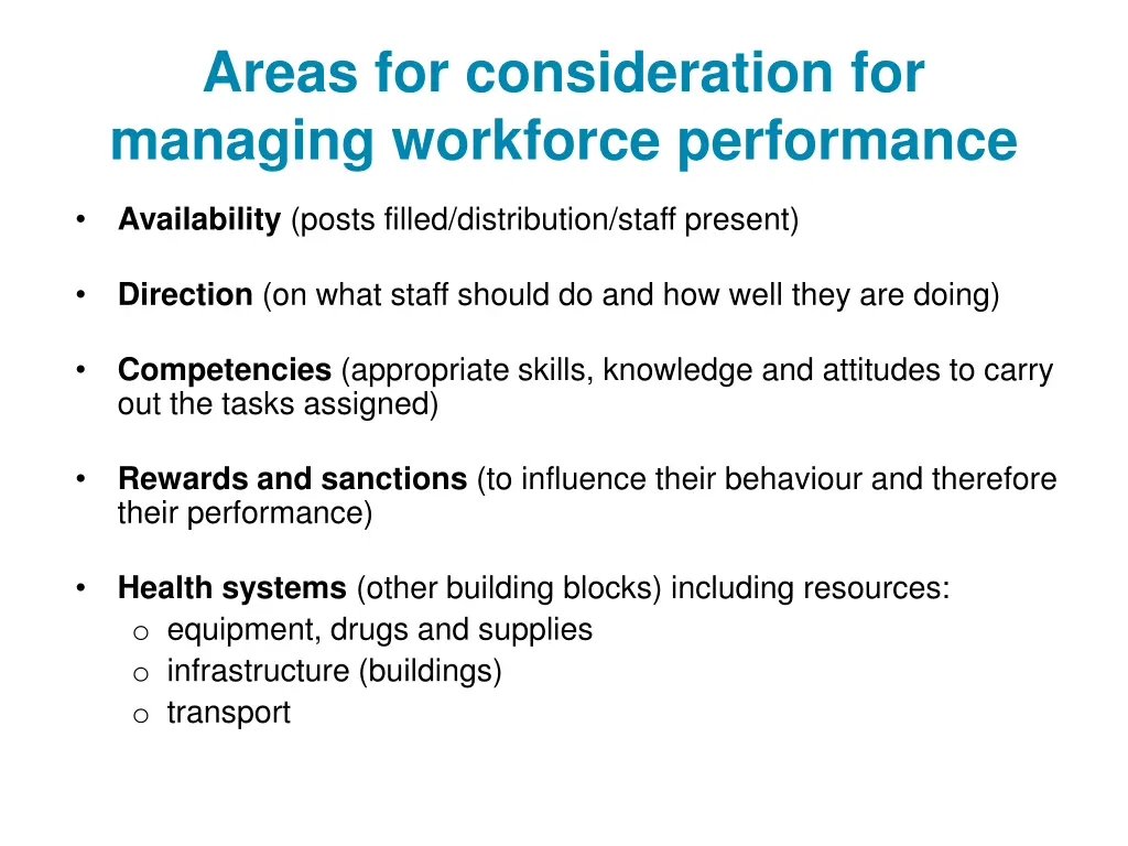 areas for consideration for managing workforce