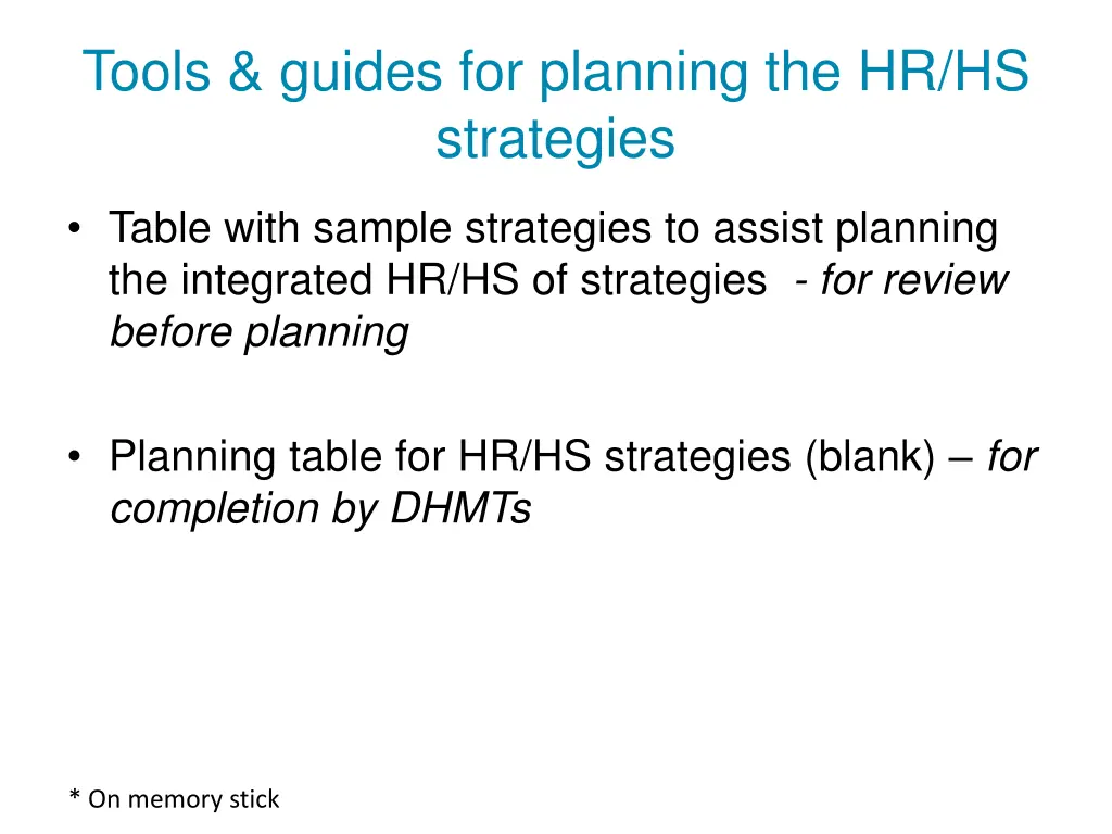 tools guides for planning the hr hs strategies