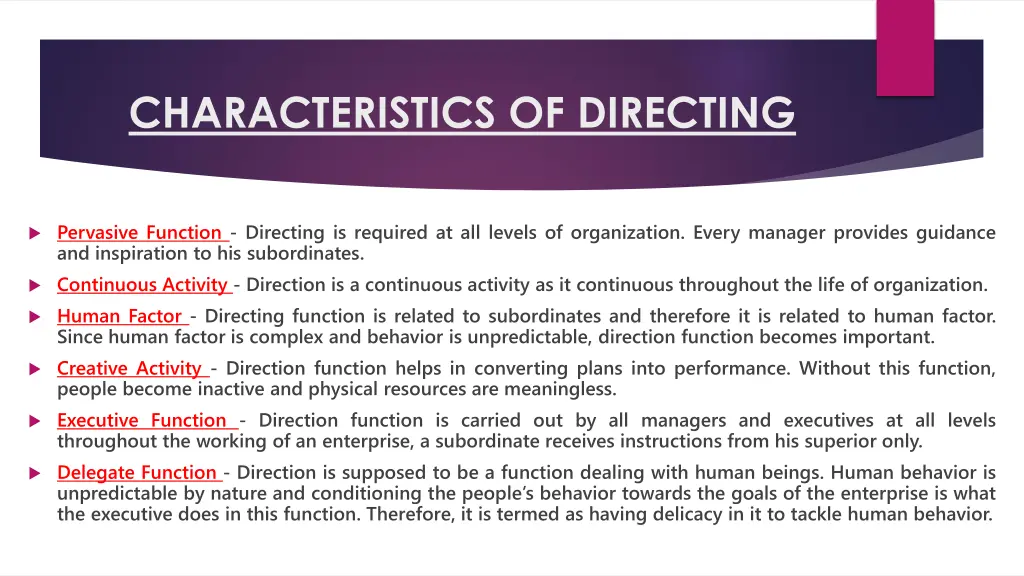 characteristics of directing