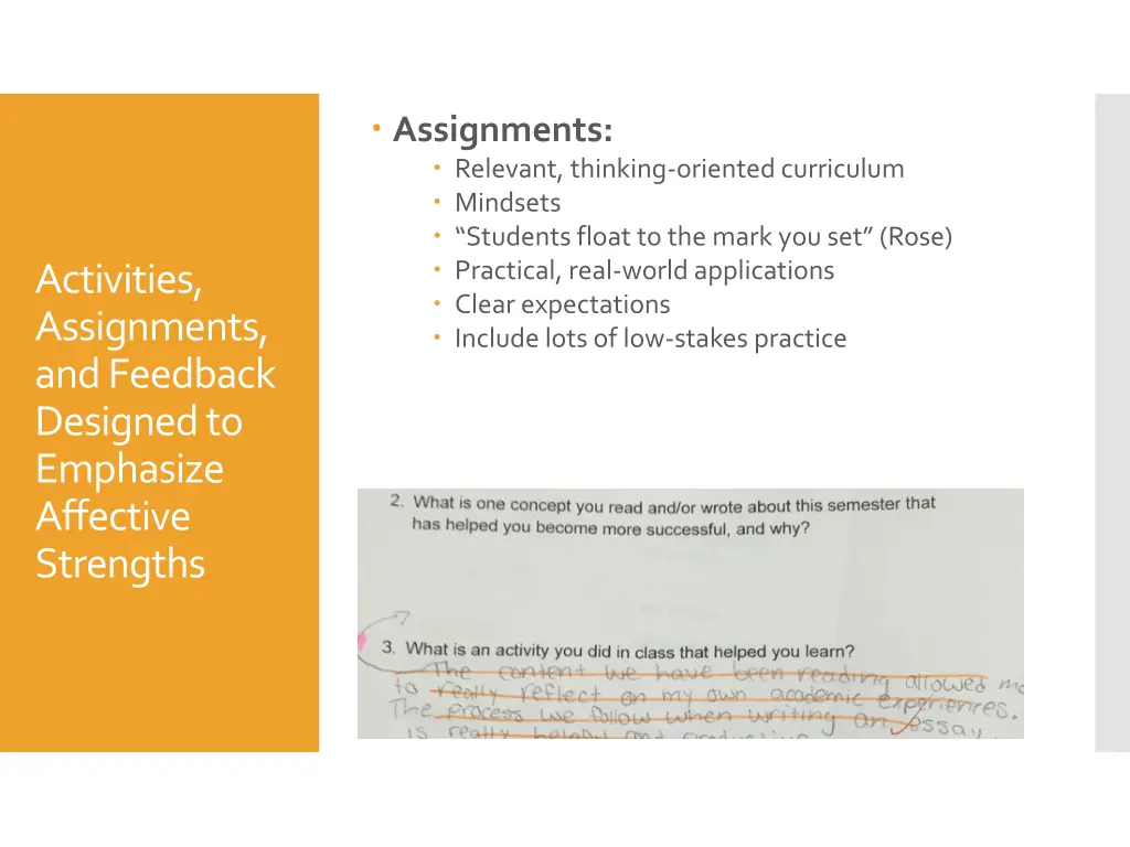 assignments relevant thinking oriented curriculum