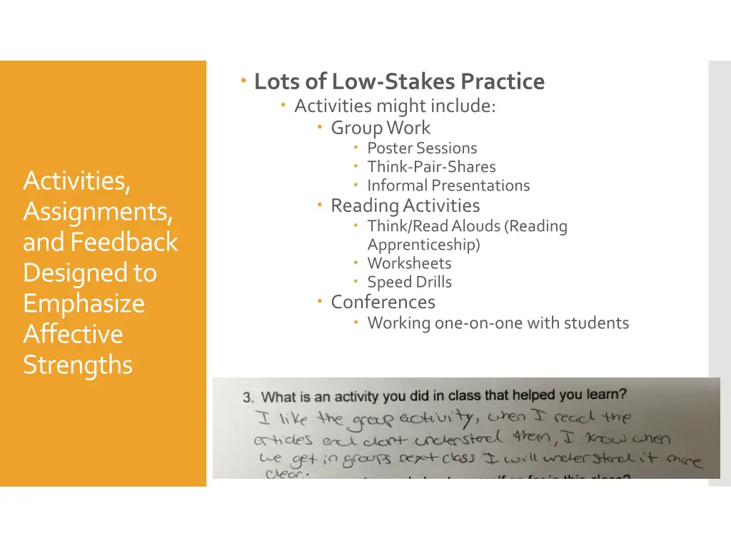 lots of low stakes practice activities might