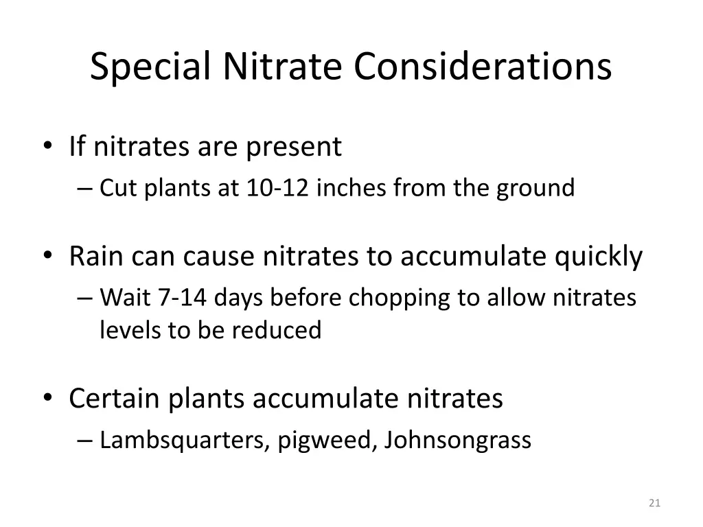 special nitrate considerations